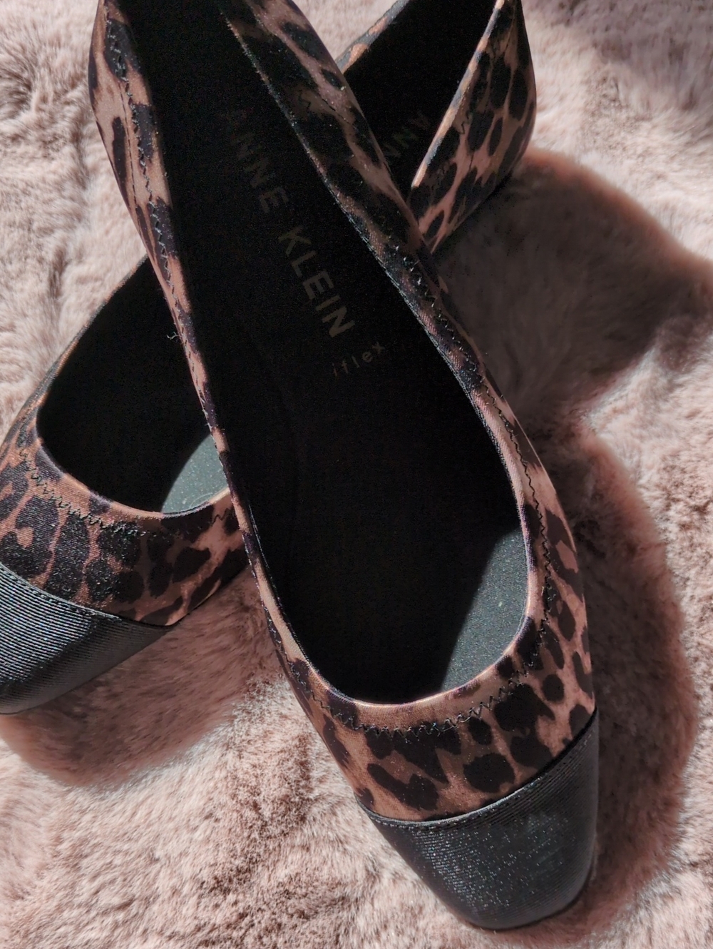 Anne Klein Leopard Print Ballet Flats with Black Cap Toe